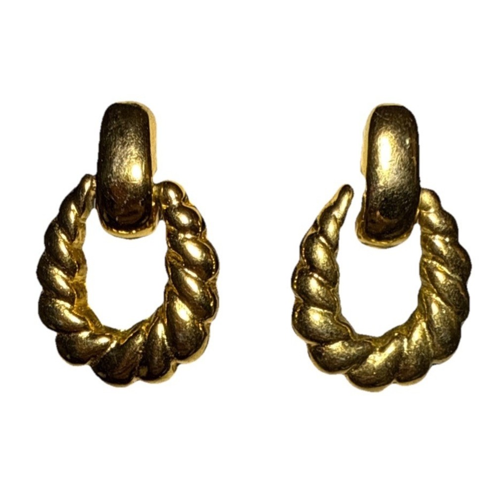Vintage Gold Tone Twisted Door Knocker Earrings J17-10